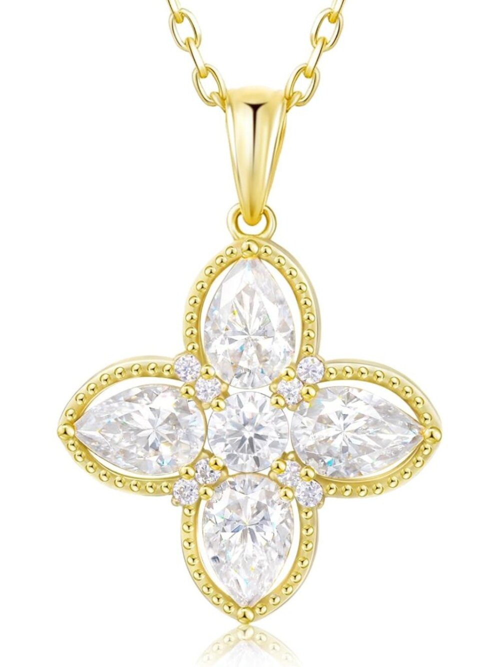 Dainty Moissanite Four-Leaf Clover Necklace | 925 Sterling Silver & Gold
